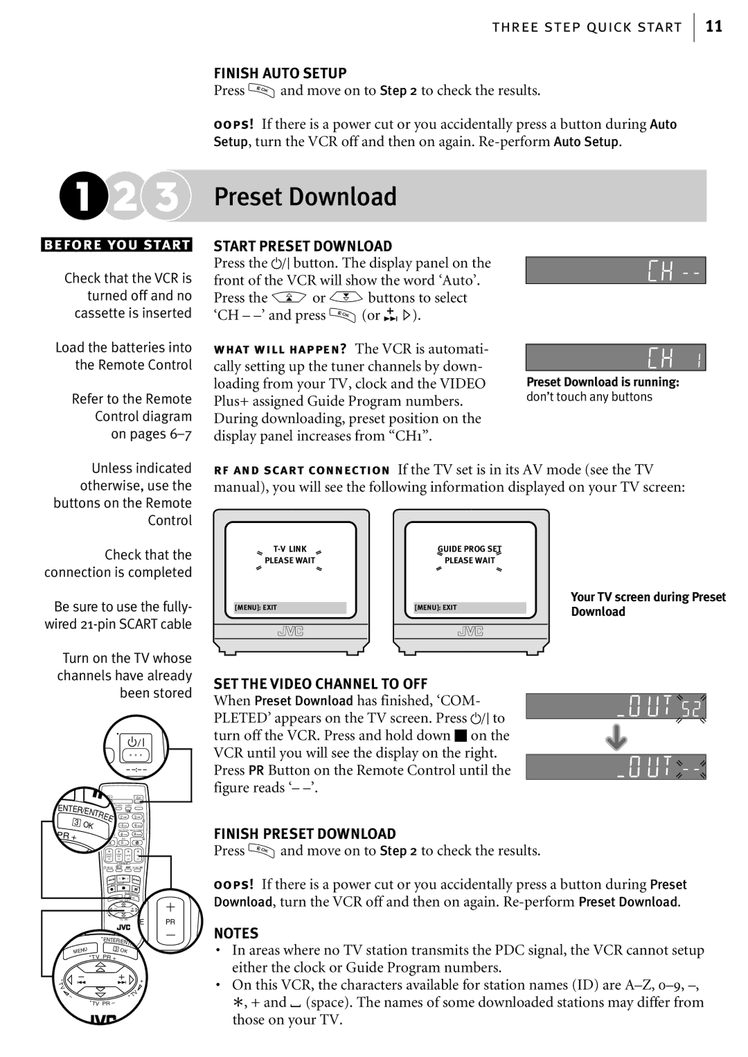 JVC HR-S6857EK, HR-S6855EK, HR-S6856EK manual Preset Download, Three step quick start 