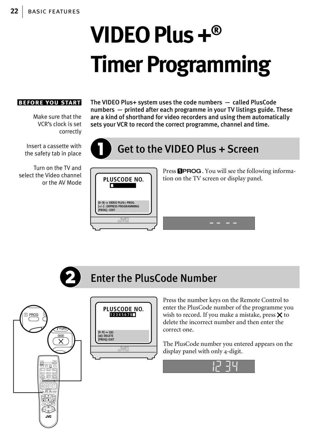 JVC HR-S6856EK, HR-S6855EK, HR-S6857EK manual Get to the Video Plus + Screen, Enter the PlusCode Number 