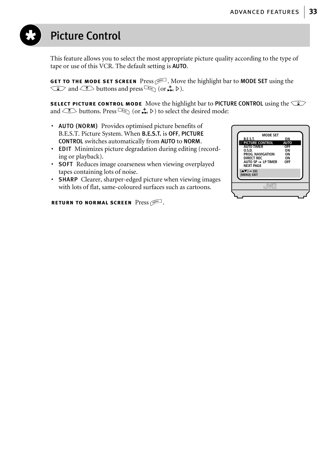 JVC HR-S6855EK, HR-S6856EK, HR-S6857EK manual Picture Control 