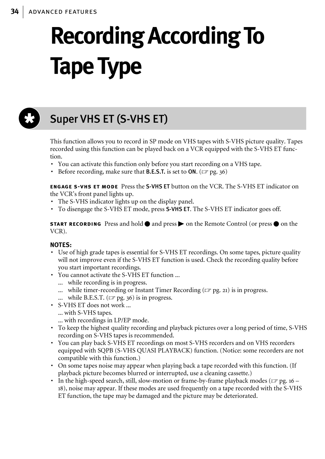 JVC HR-S6856EK, HR-S6855EK, HR-S6857EK manual Tape Type, Super VHS ET S-VHS ET 