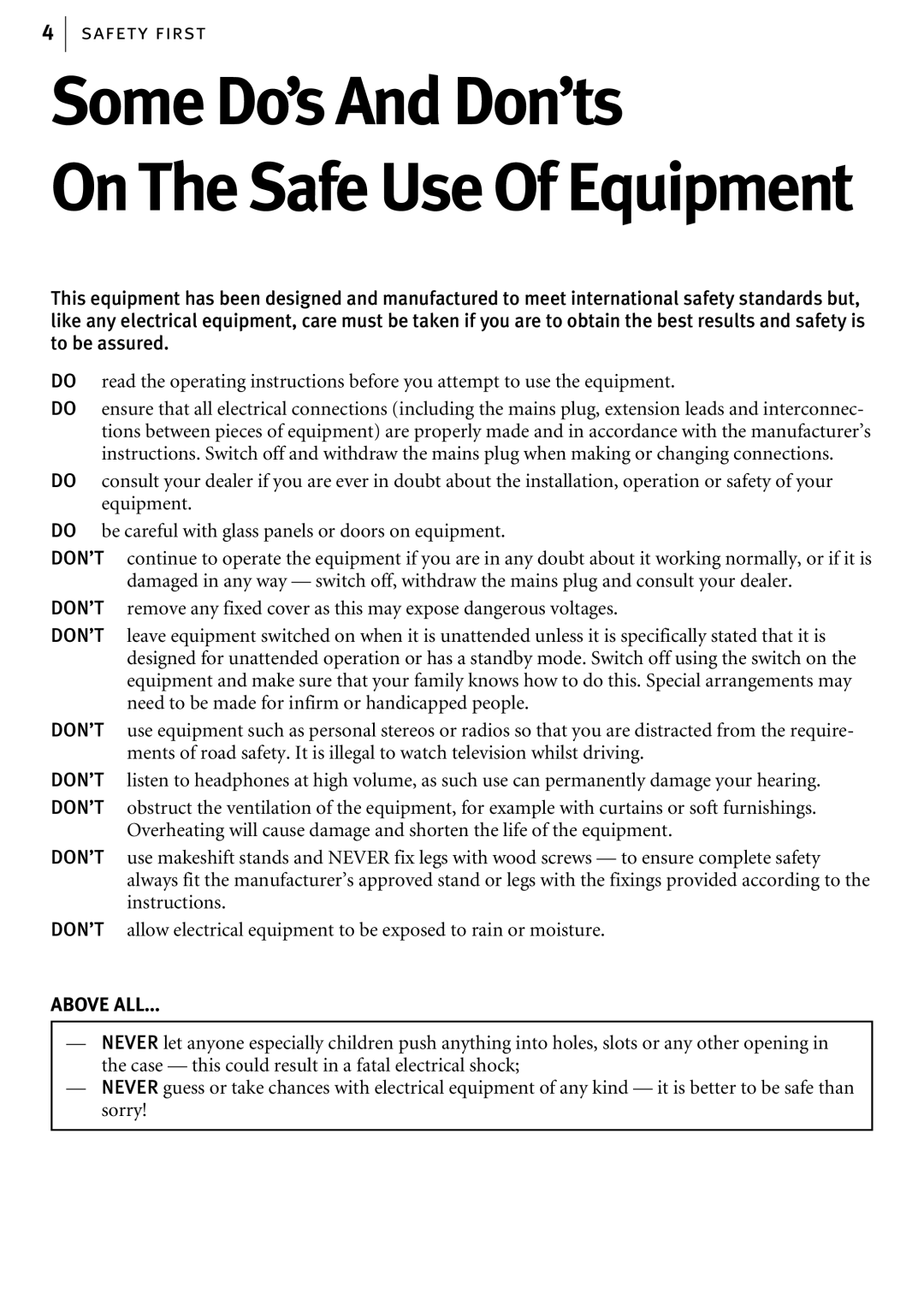 JVC HR-S6856EK, HR-S6855EK, HR-S6857EK manual Some Do’s And Don’ts, On The Safe Use Of Equipment 