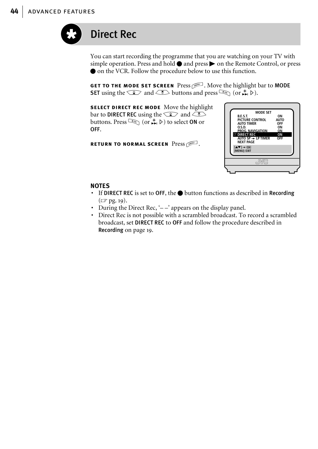 JVC HR-S6857EK, HR-S6855EK, HR-S6856EK manual Direct Rec 