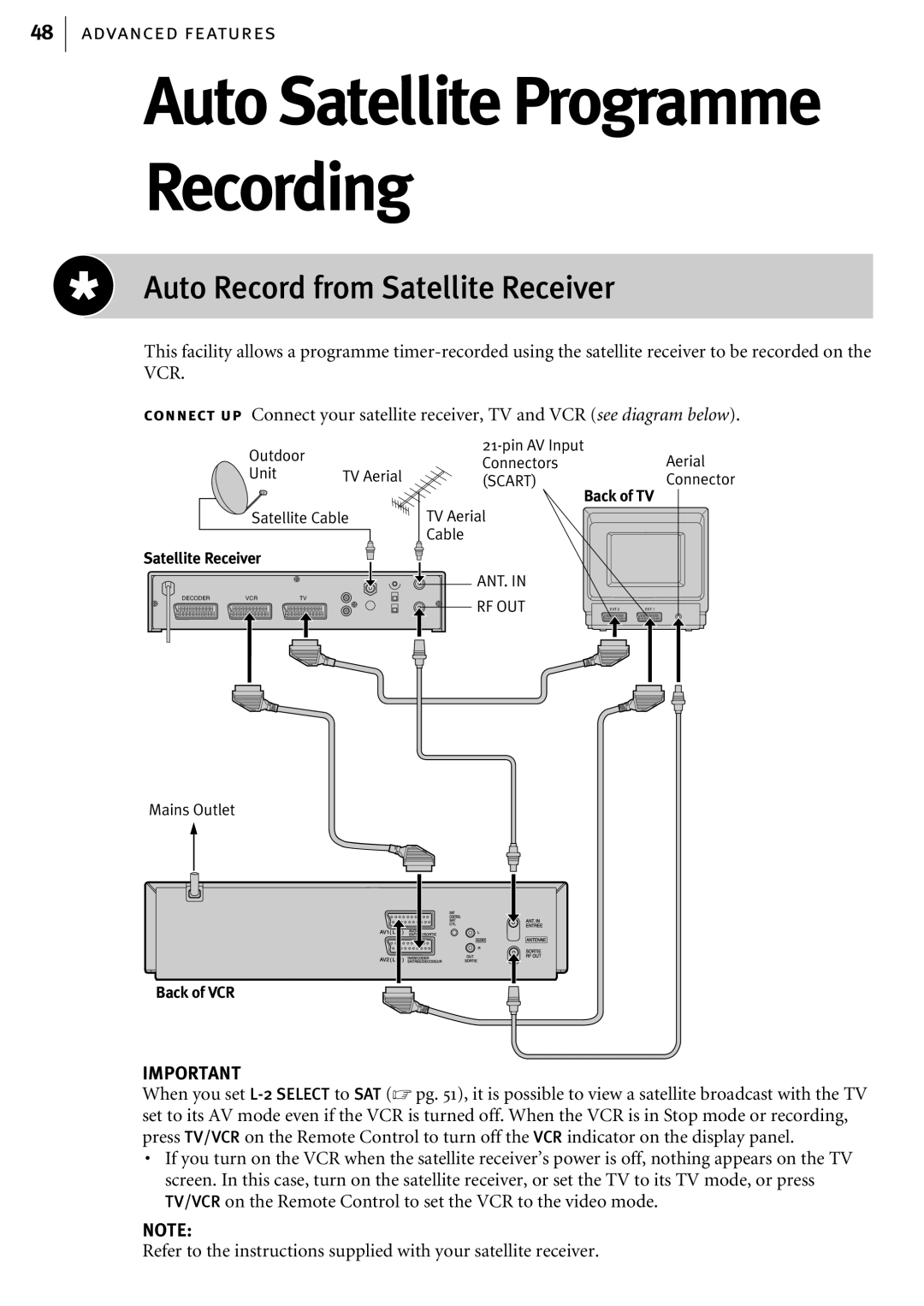 JVC HR-S6855EK, HR-S6856EK, HR-S6857EK manual Auto Satellite Programme Recording, Auto Record from Satellite Receiver 