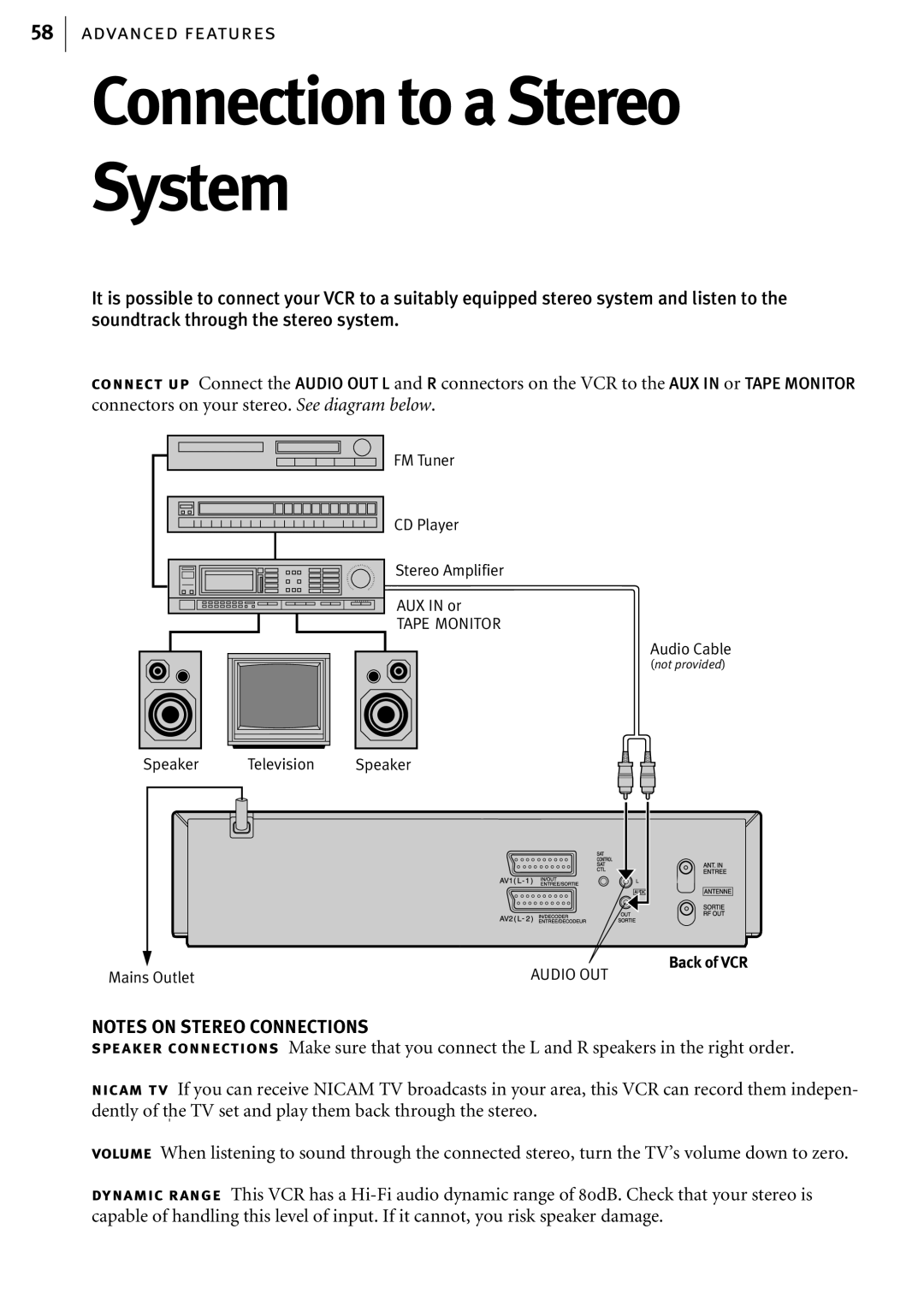 JVC HR-S6856EK, HR-S6855EK, HR-S6857EK manual Connection to a Stereo System 