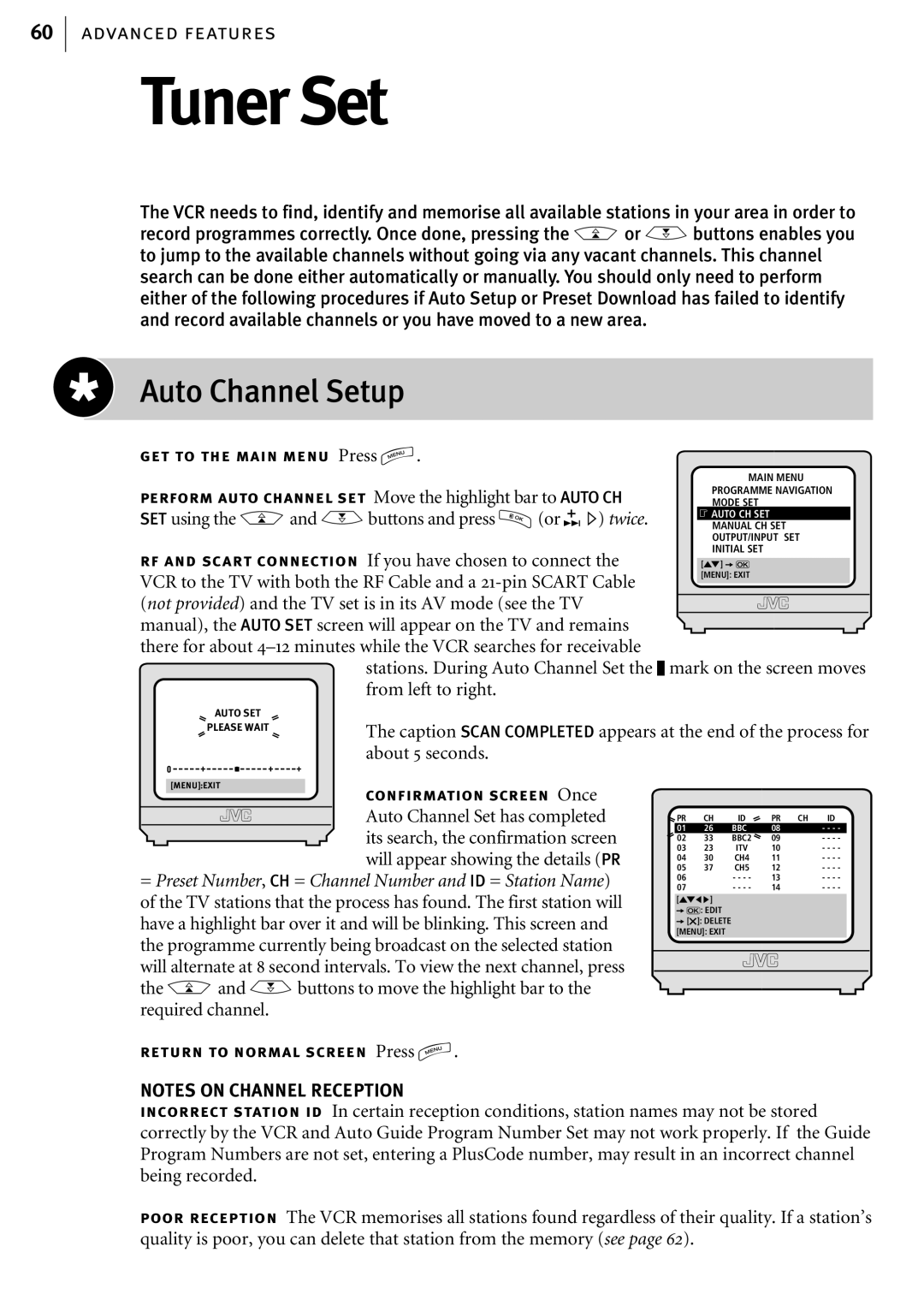 JVC HR-S6855EK, HR-S6856EK, HR-S6857EK manual Tuner Set, Auto Channel Setup 