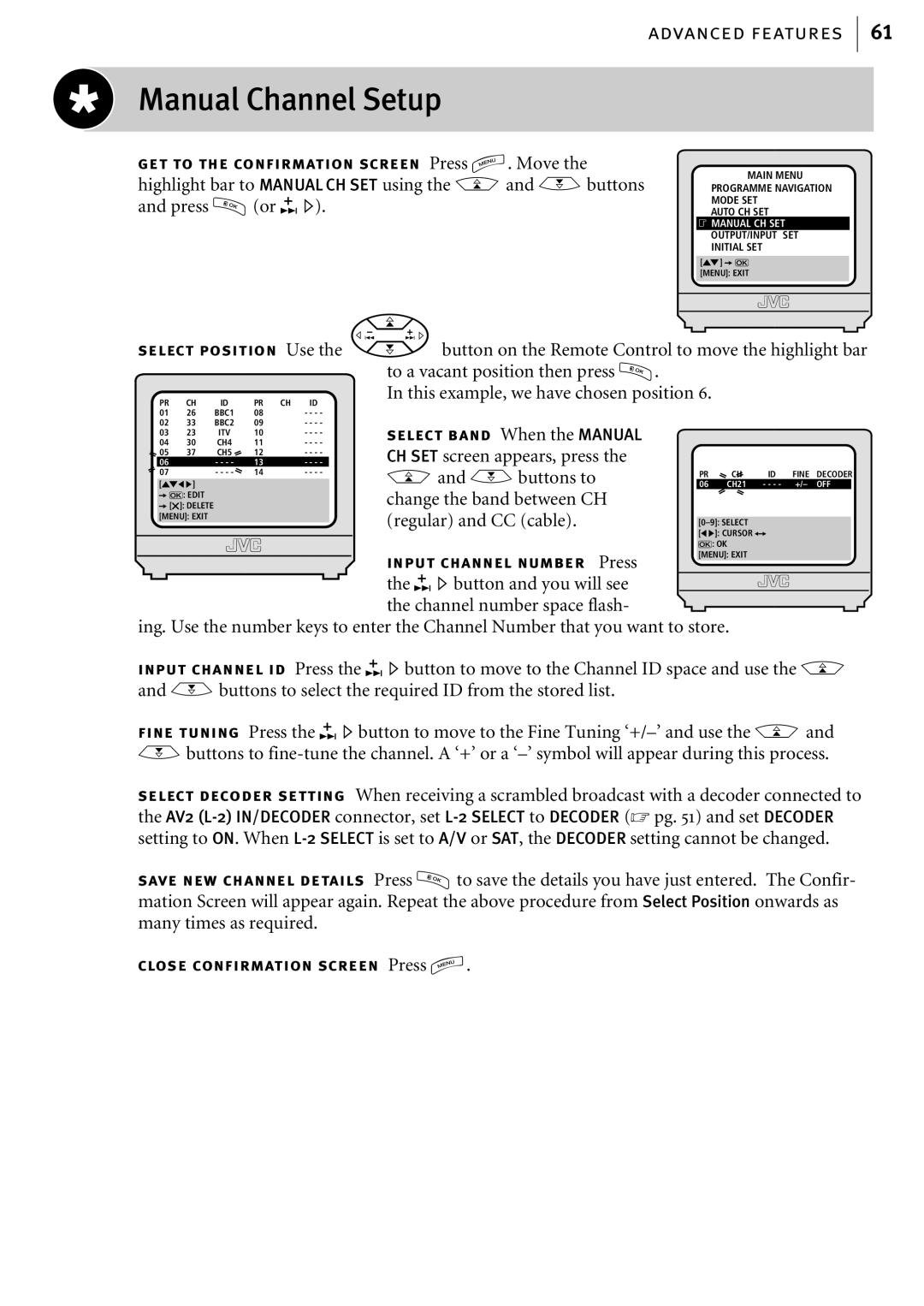 JVC HR-S6856EK, HR-S6855EK, HR-S6857EK manual Manual Channel Setup 