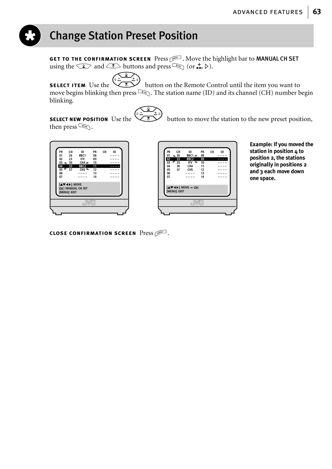 JVC HR-S6855EK, HR-S6856EK, HR-S6857EK manual Change Station Preset Position 