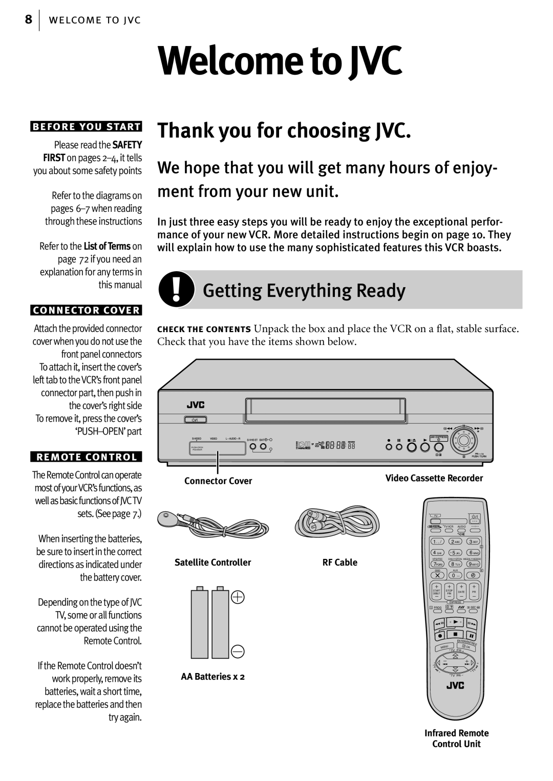 JVC HR-S6857EK, HR-S6855EK, HR-S6856EK manual Welcome to JVC, Getting Everything Ready 