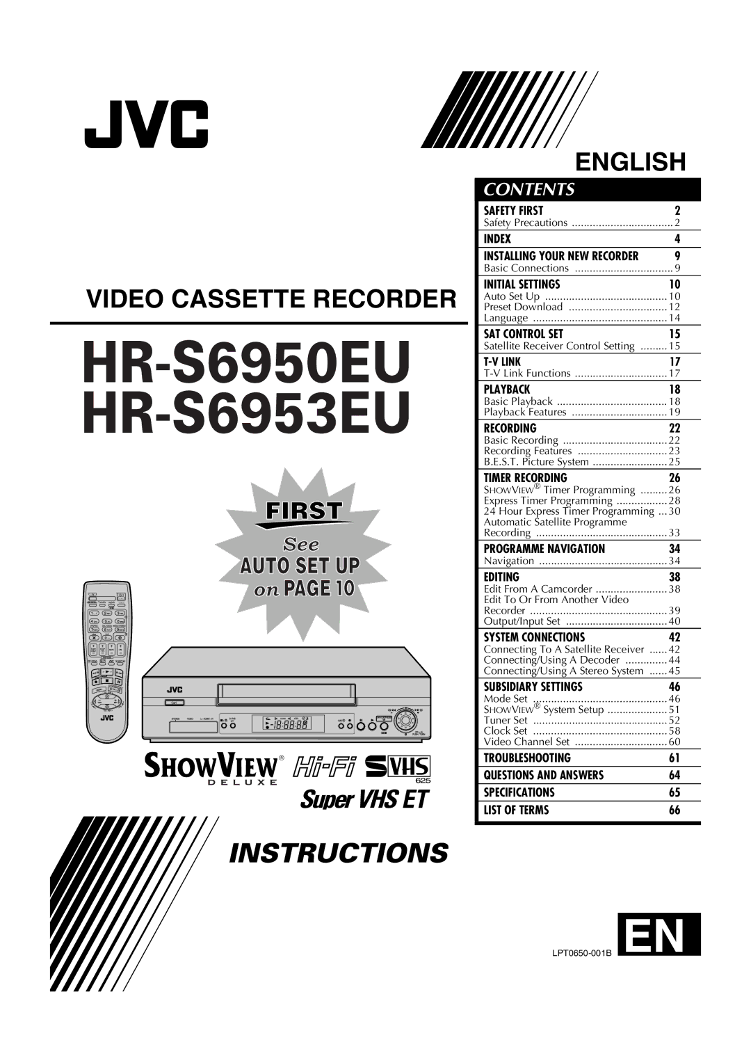 JVC HR-S6953EU, HR-S6950EU specifications Video Cassette Recorder 