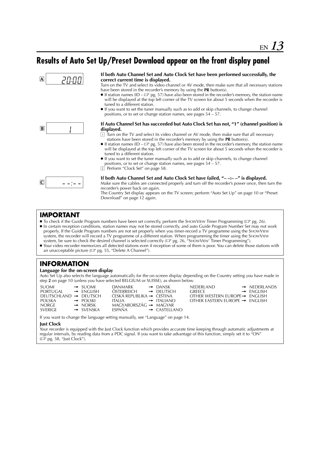 JVC HR-S6953EU, HR-S6950EU specifications Language for the on-screen display, Just Clock 