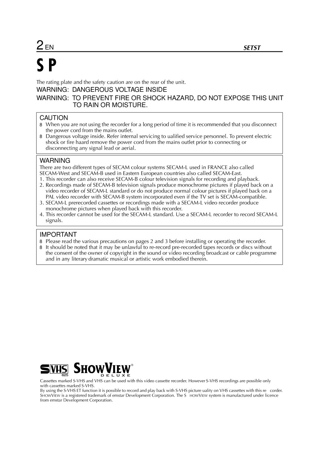 JVC HR-S6950EU, HR-S6953EU specifications Safety Precautions 