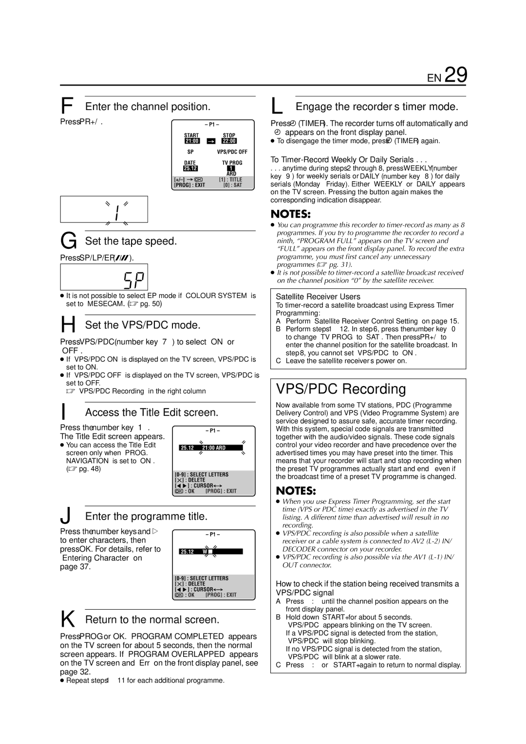 JVC HR-S6953EU VPS/PDC Recording, Enter the channel position, Press PR+, To Timer-Record Weekly Or Daily Serials 