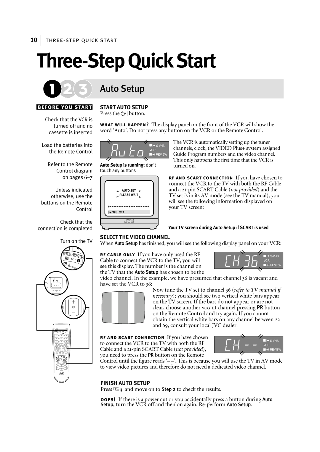 JVC HR-S6955EK manual Three-Step Quick Start, Auto Setup 