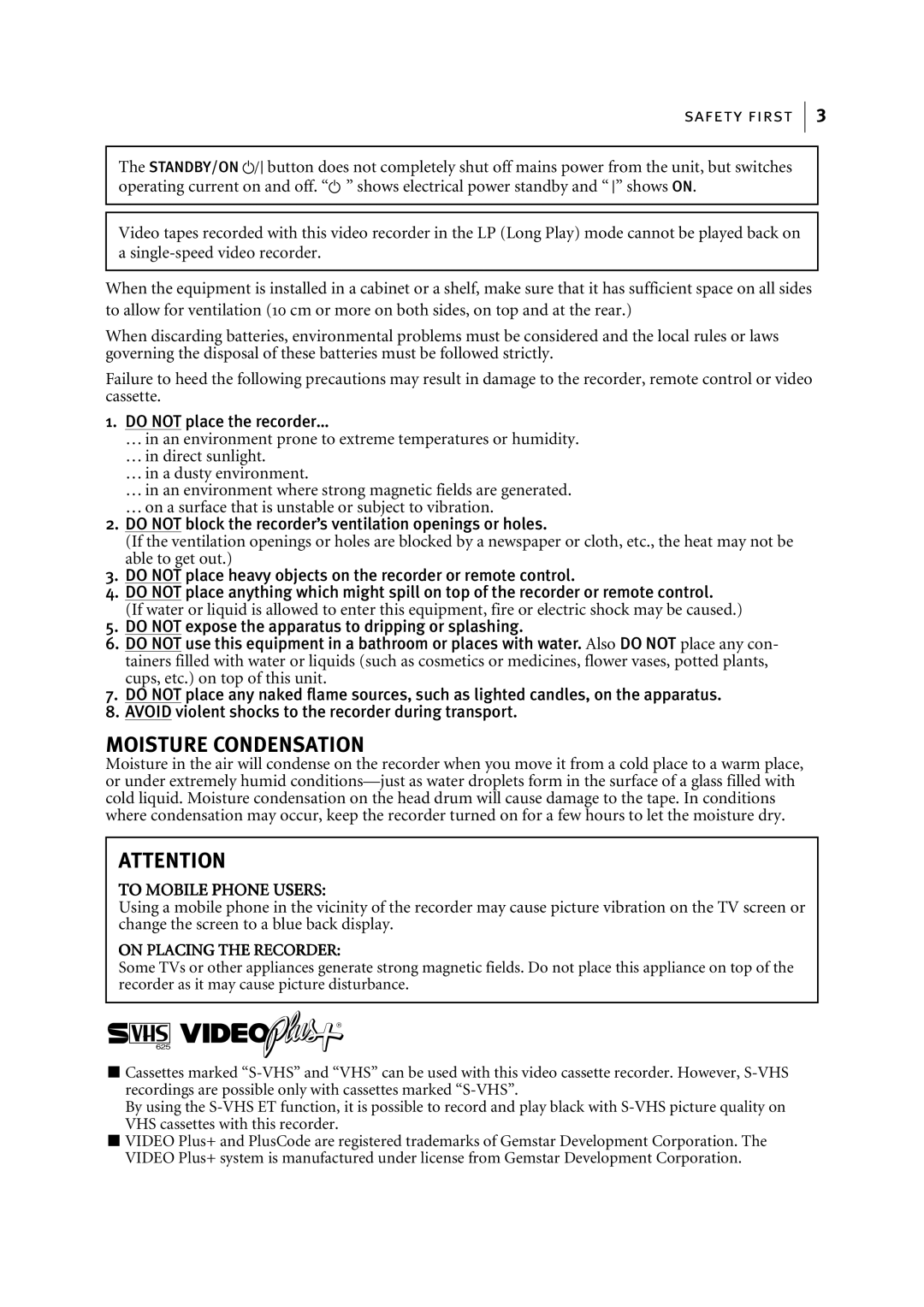 JVC HR-S6955EK manual Moisture Condensation 