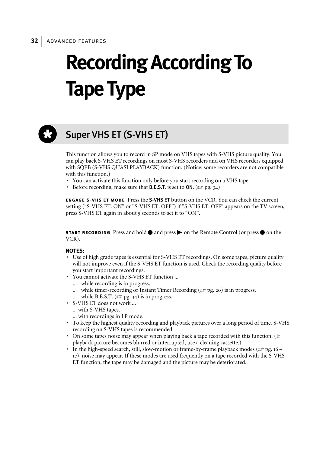 JVC HR-S6955EK manual Tape Type, Super VHS ET S-VHS ET 