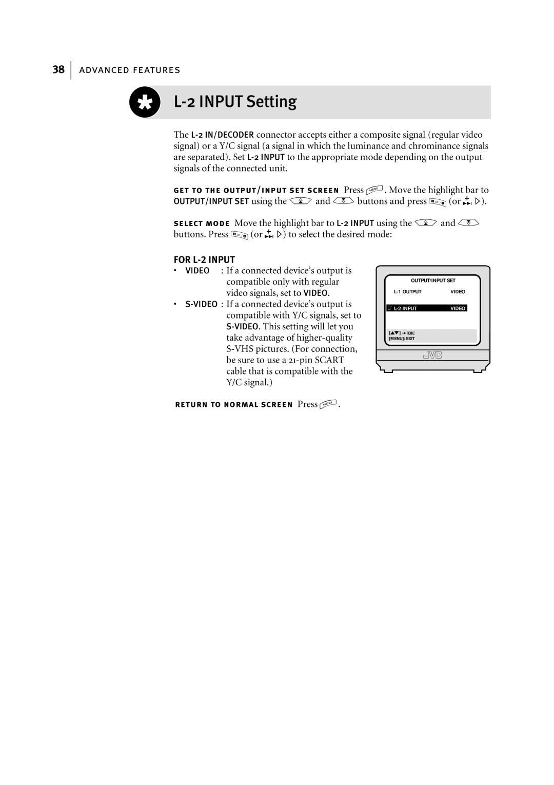 JVC HR-S6955EK manual Input Setting, For L-2 Input 