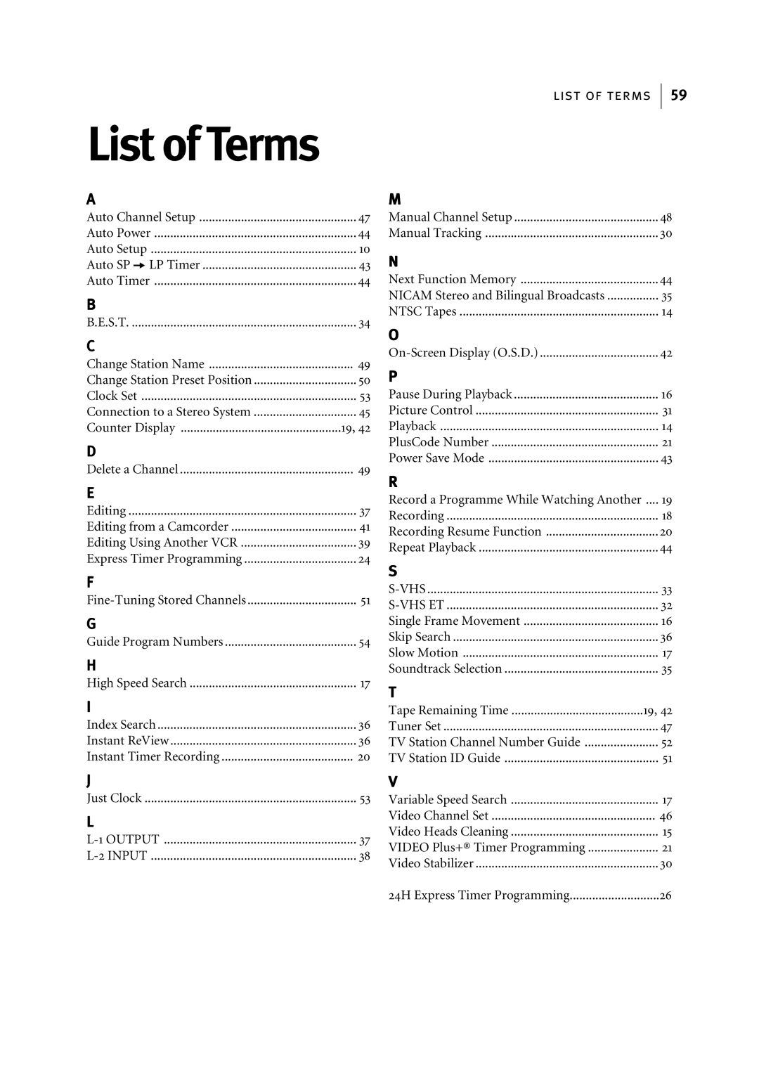 JVC HR-S6955EK manual List of Terms, Record a Programme While Watching Another 