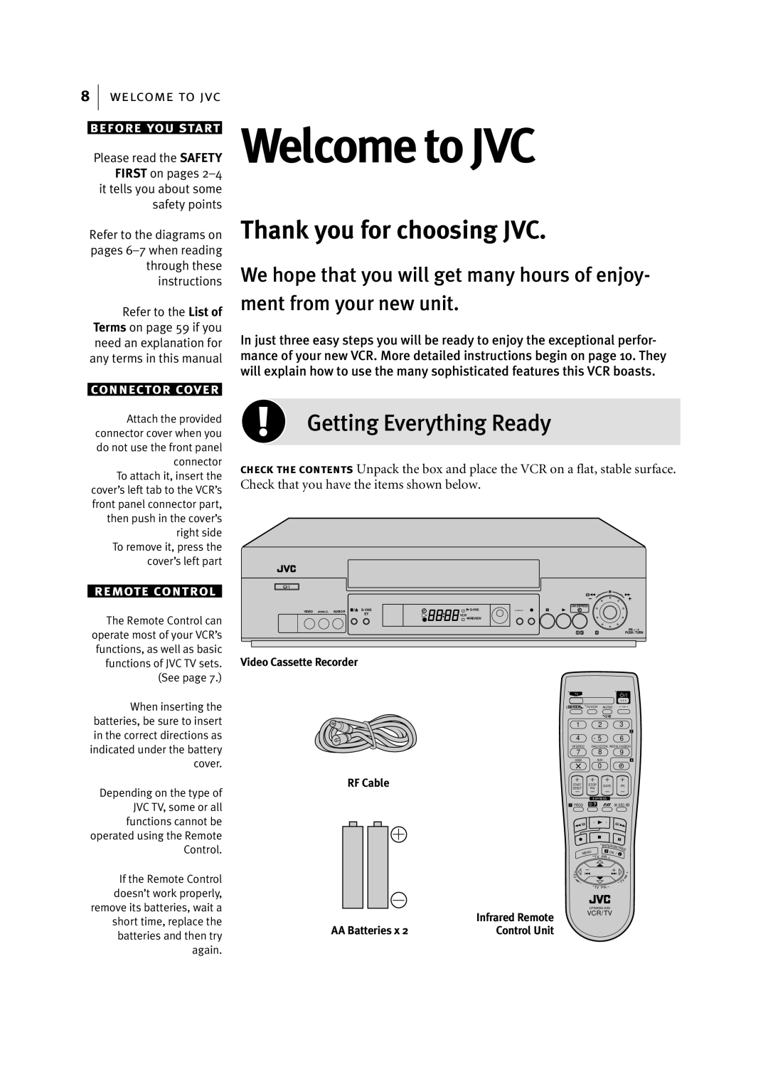 JVC HR-S6955EK manual Welcome to JVC, Getting Everything Ready 