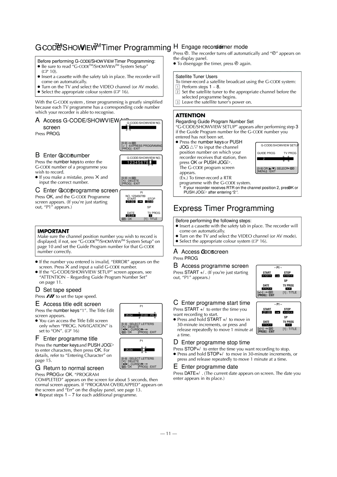 JVC 0703-AH-PJ-BJ, HR-S6960AA, LPT0799-001A specifications Express Timer Programming, CODETM/SHOWVIEWTMTimer Programming 