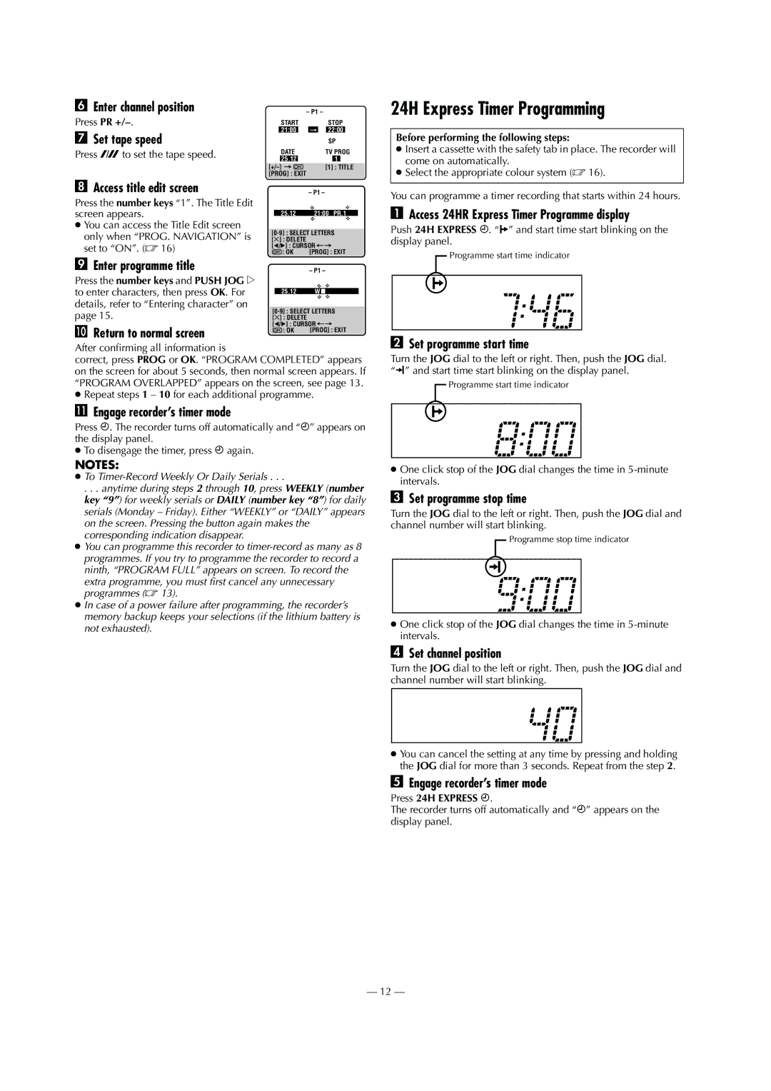 JVC HR-S6960AA, LPT0799-001A, 0703-AH-PJ-BJ specifications 24H Express Timer Programming 