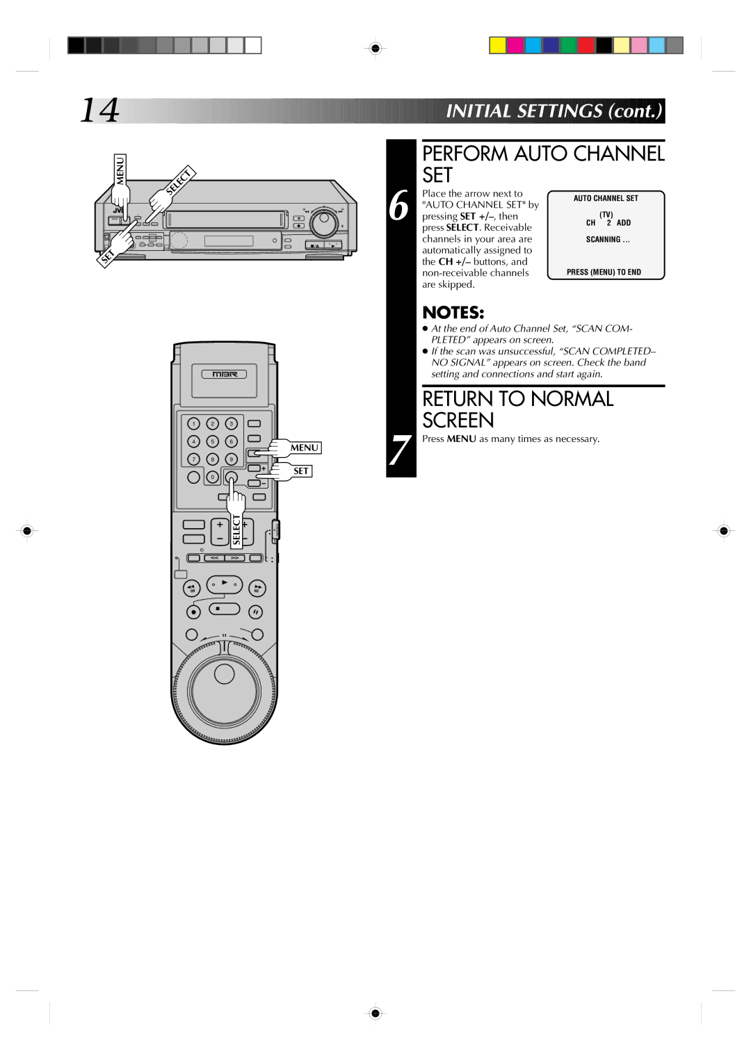 JVC HR-S7300U manual Return to Normal Screen, Press Menu as many times as necessary 