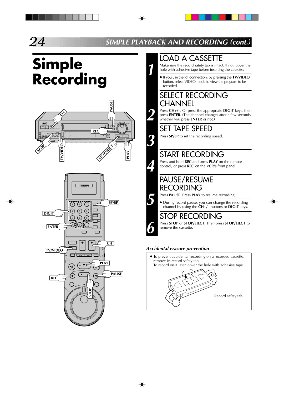 JVC HR-S7300U manual Simple Recording 