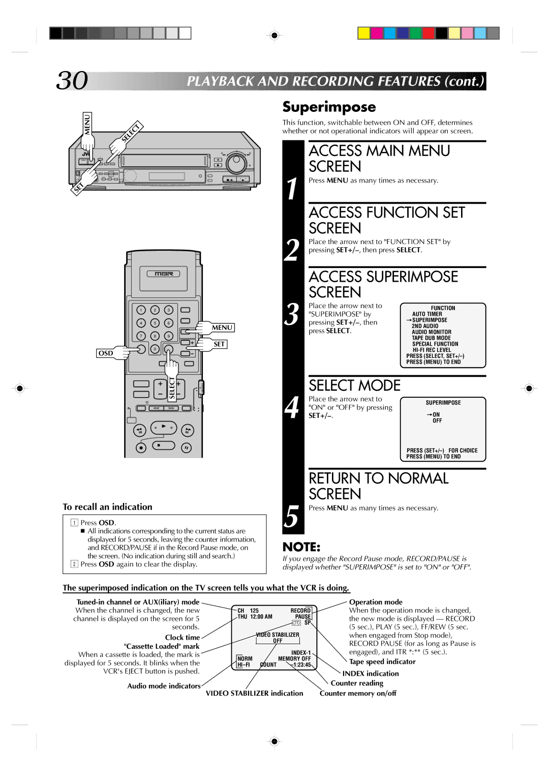 JVC HR-S7300U manual Superimpose 