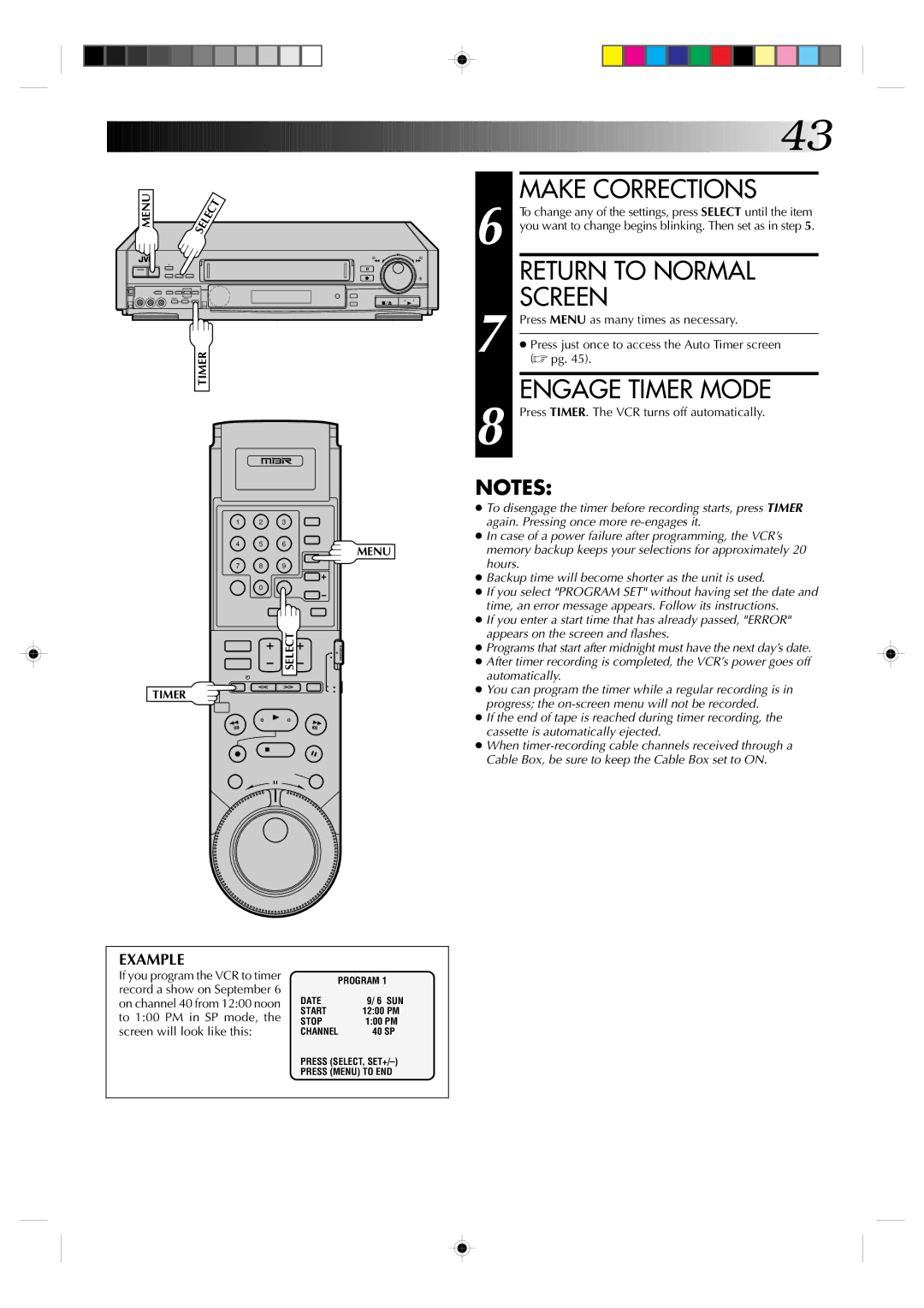 JVC HR-S7300U manual Example, Press just once to access the Auto Timer screen 