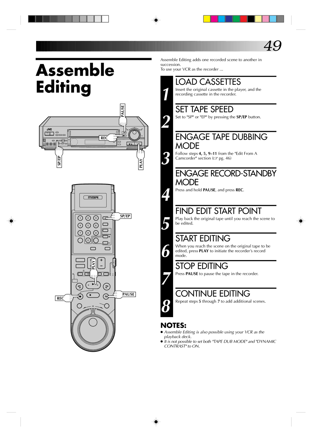 JVC HR-S7300U manual Assemble Editing 