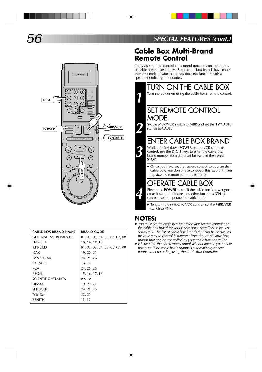 JVC HR-S7300U manual Turn on the Cable BOX, Operate Cable BOX, Cable Box Multi-Brand Remote Control 