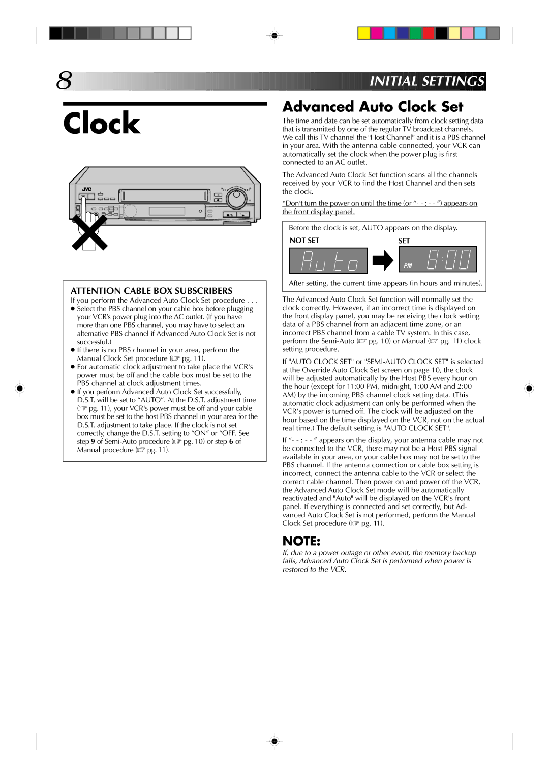 JVC HR-S7300U manual Nitial Sett Ings, Advanced Auto Clock Set 