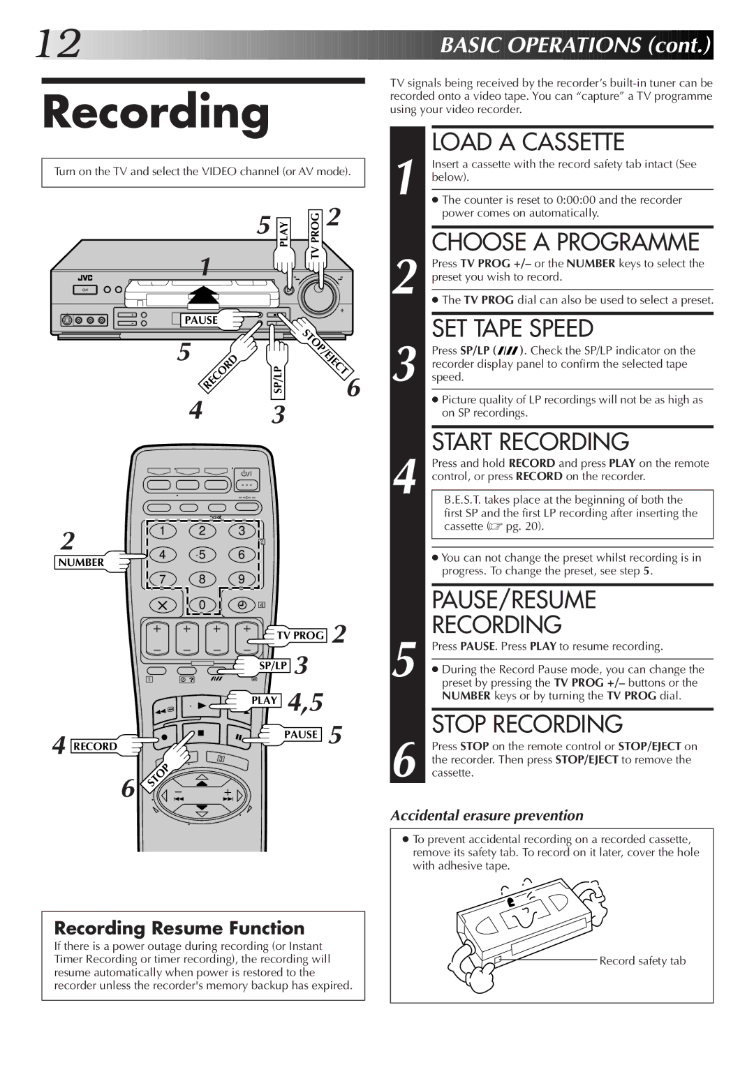 JVC HR-S7500EK setup guide Recording 