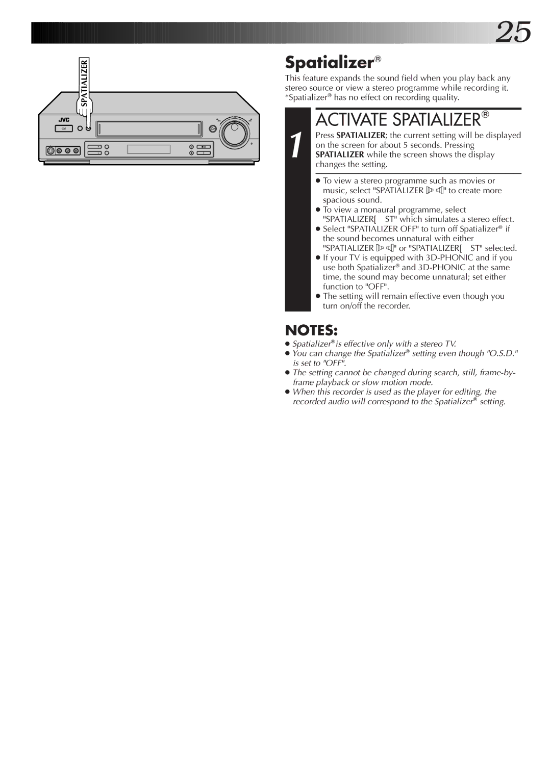 JVC HR-S7500EK setup guide Activate Spatializer 