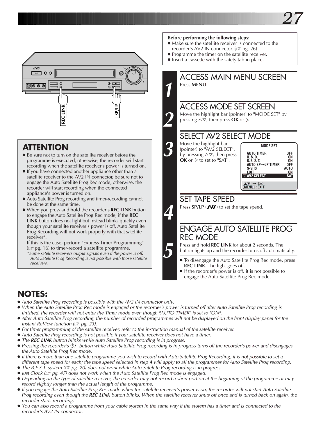 JVC HR-S7500EK setup guide Access Main Menu Screen 