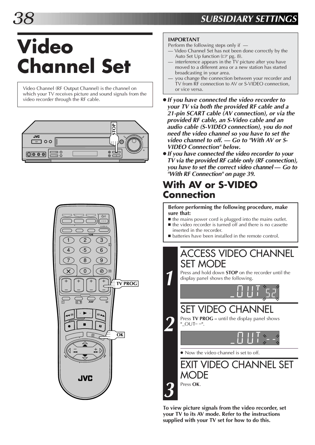 JVC HR-S7500EK setup guide Video Channel Set, Access Video Channel SET Mode, SET Video Channel, Exit Video Channel SET Mode 