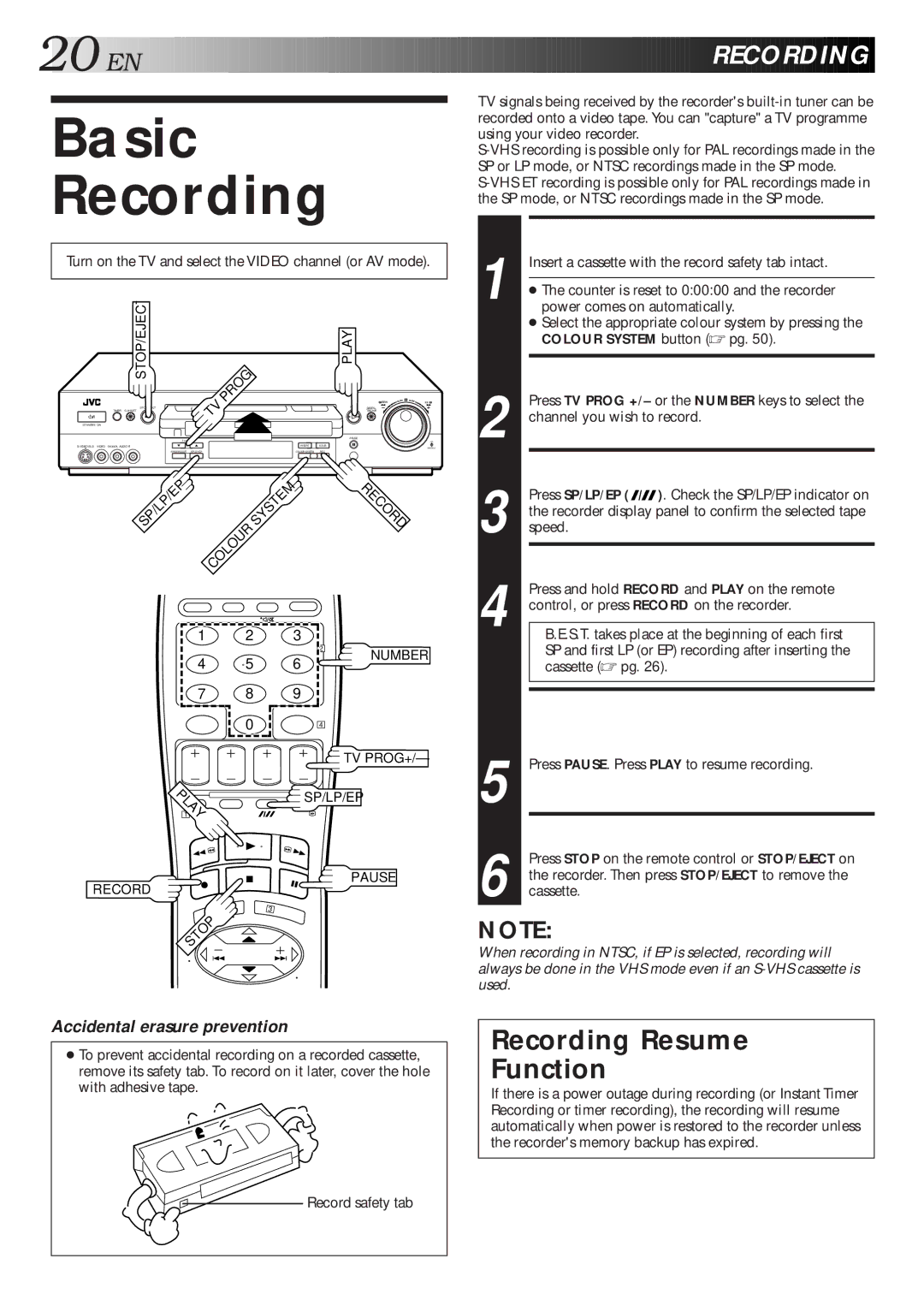 JVC HR-S7600AM specifications Basic Recording 