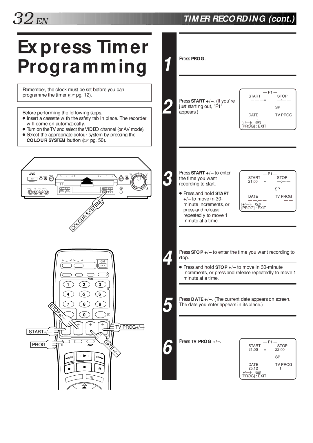 JVC HR-S7600AM specifications Express Timer Programming, Access Programme, Enter Programme Stop Time, Enter Programme Date 