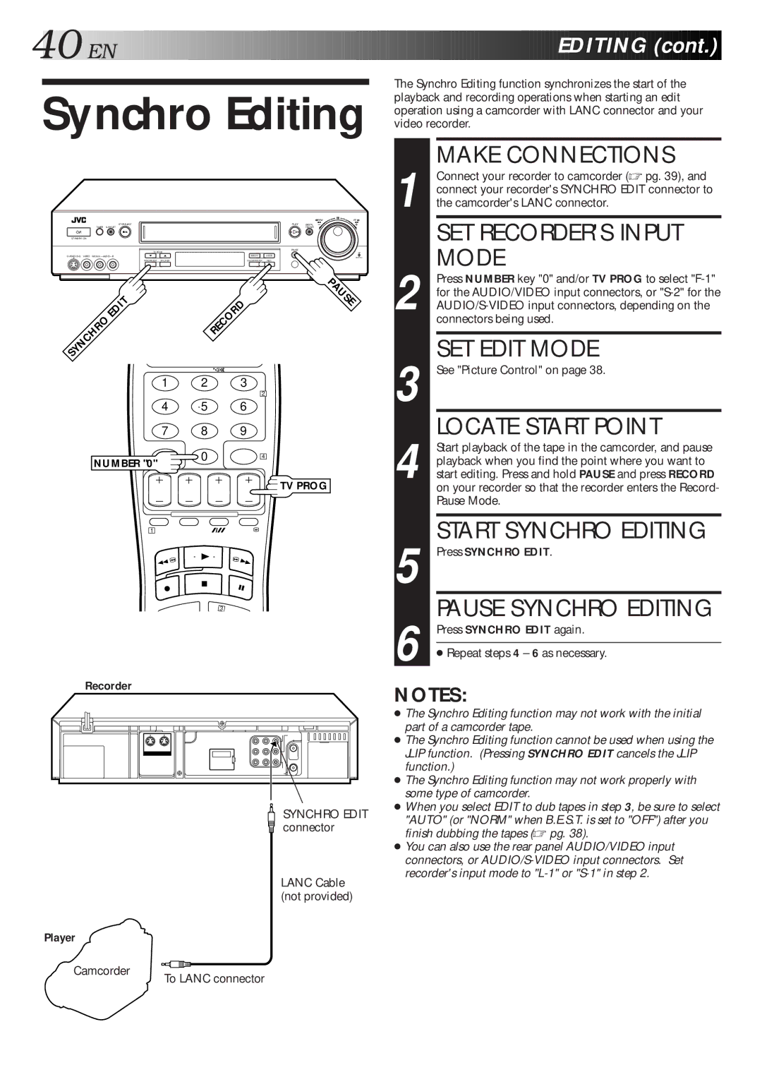 JVC HR-S7600AM specifications Synchro Editing 