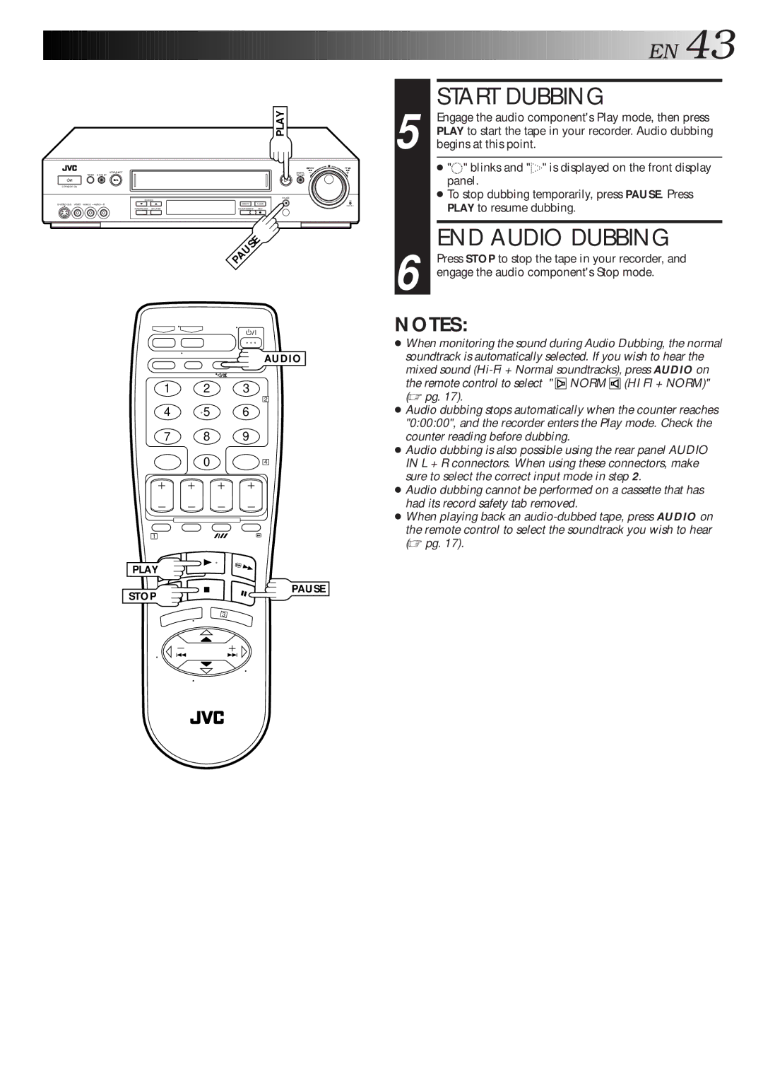 JVC HR-S7600AM specifications Start Dubbing, END Audio Dubbing, Play Stop Pause 