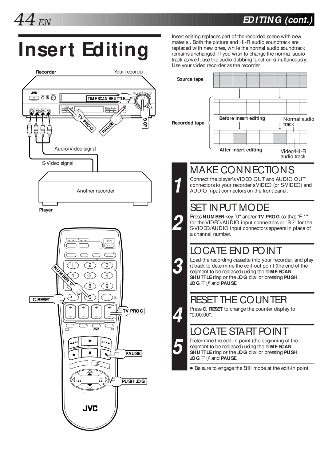 JVC HR-S7600AM specifications Insert Editing, Locate END Point, Reset the Counter 