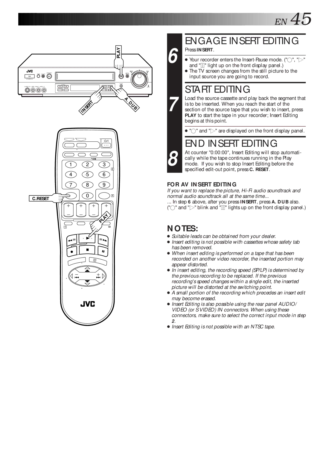 JVC HR-S7600AM specifications Start Editing, END Insert Editing 