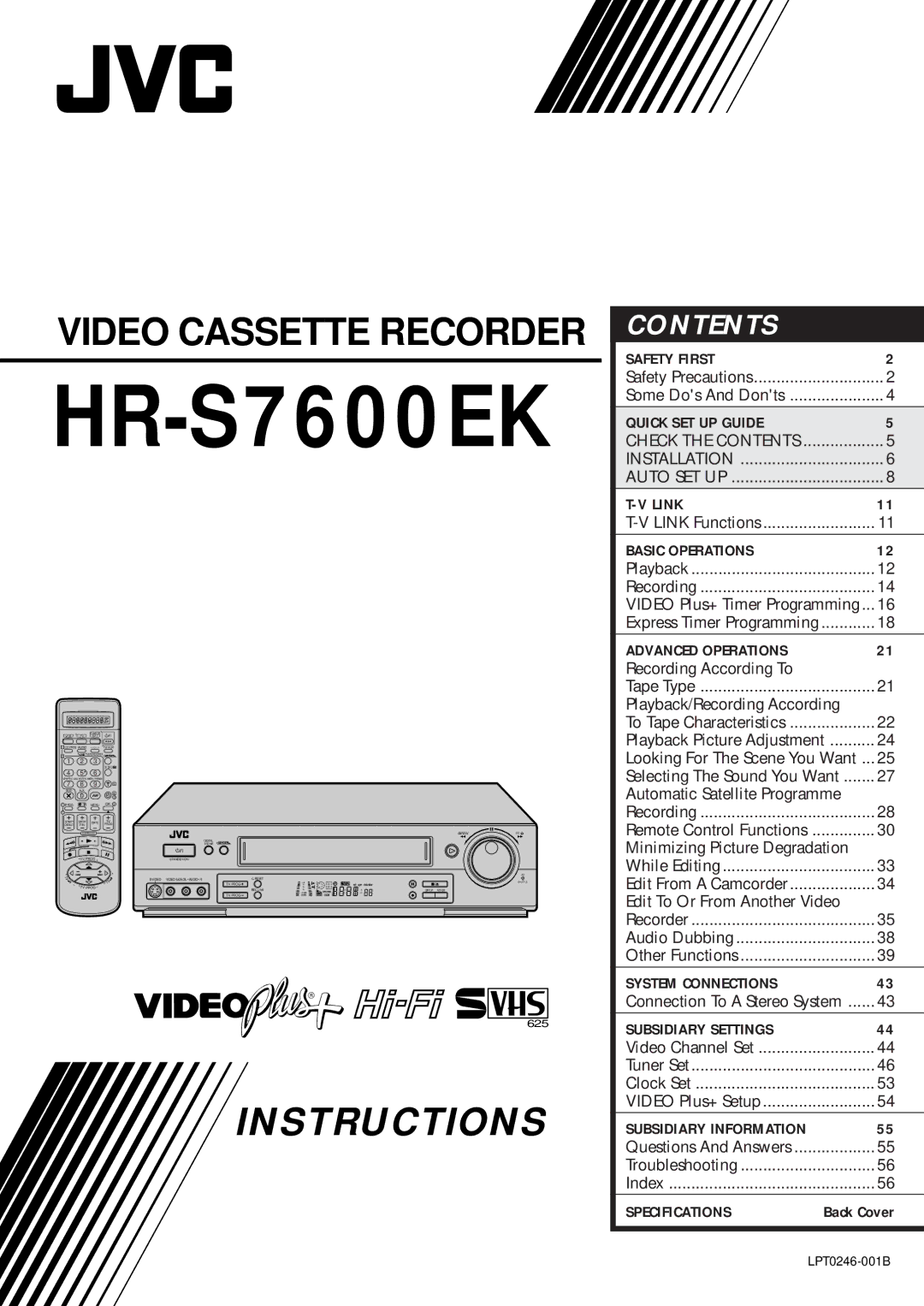 JVC HR-S7600EK setup guide 