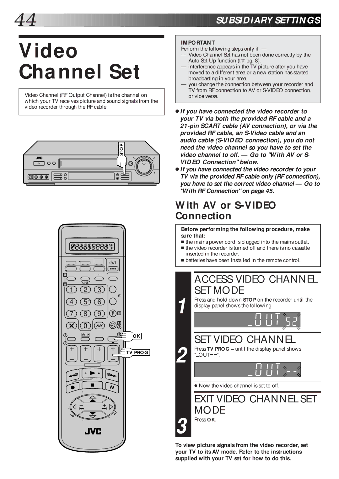 JVC HR-S7600EK setup guide Video Channel Set, Access Video Channel SET Mode, SET Video Channel, Exit Video Channel SET Mode 