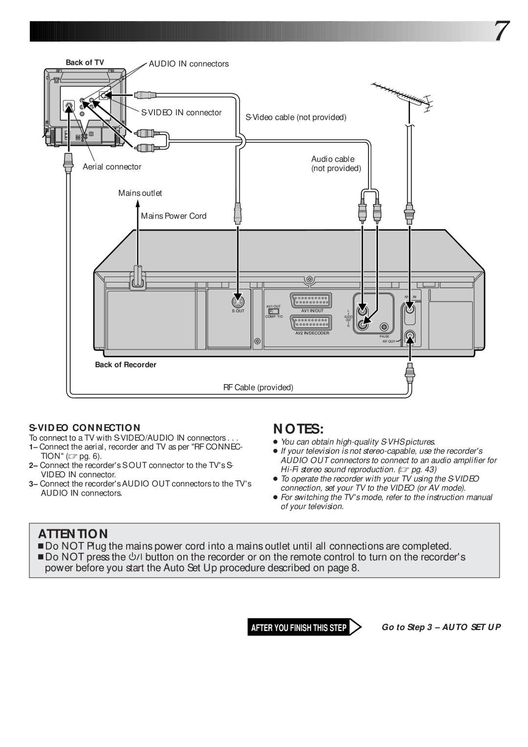 JVC HR-S7600EK setup guide Back of TV Audio in connectors, Mains outlet Mains Power Cord 