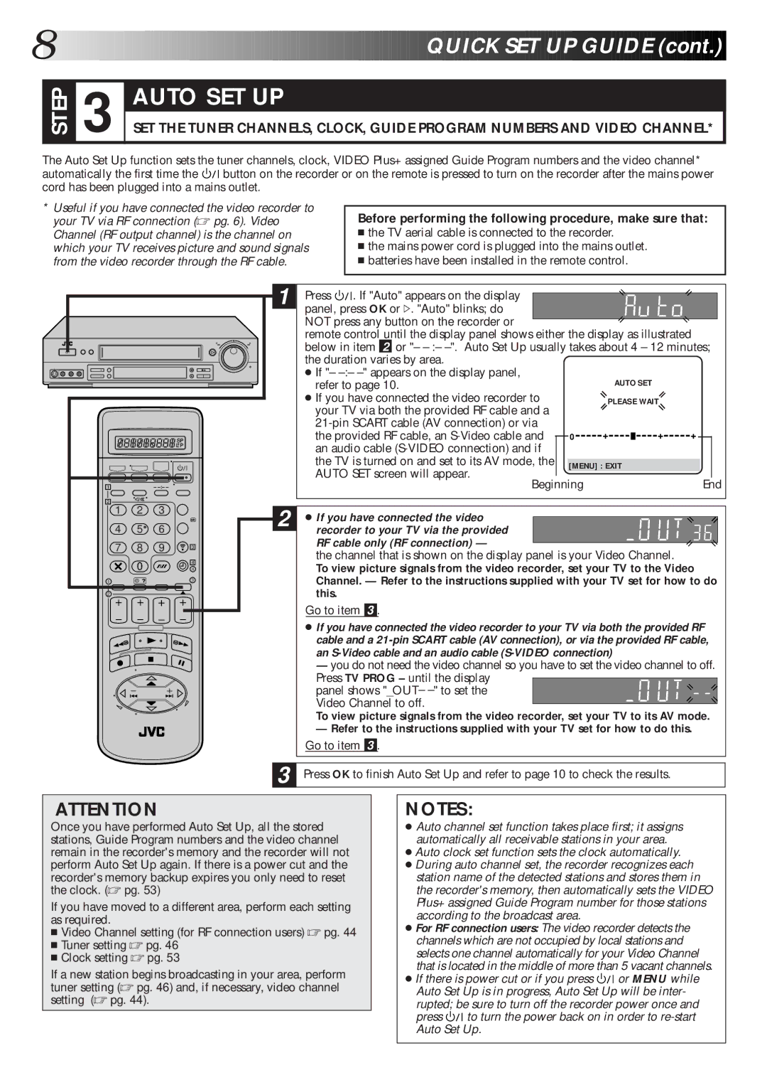 JVC HR-S7600EK setup guide Step Auto SET UP, Go to item 