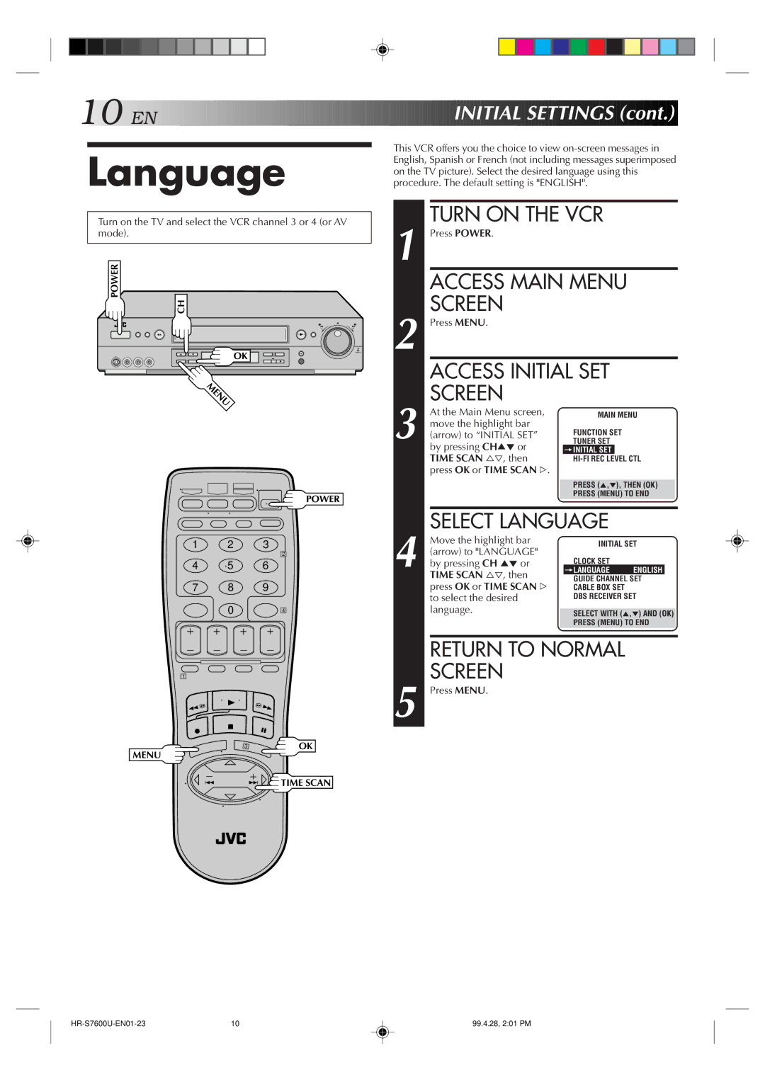 JVC HR-S7600U manual Language 