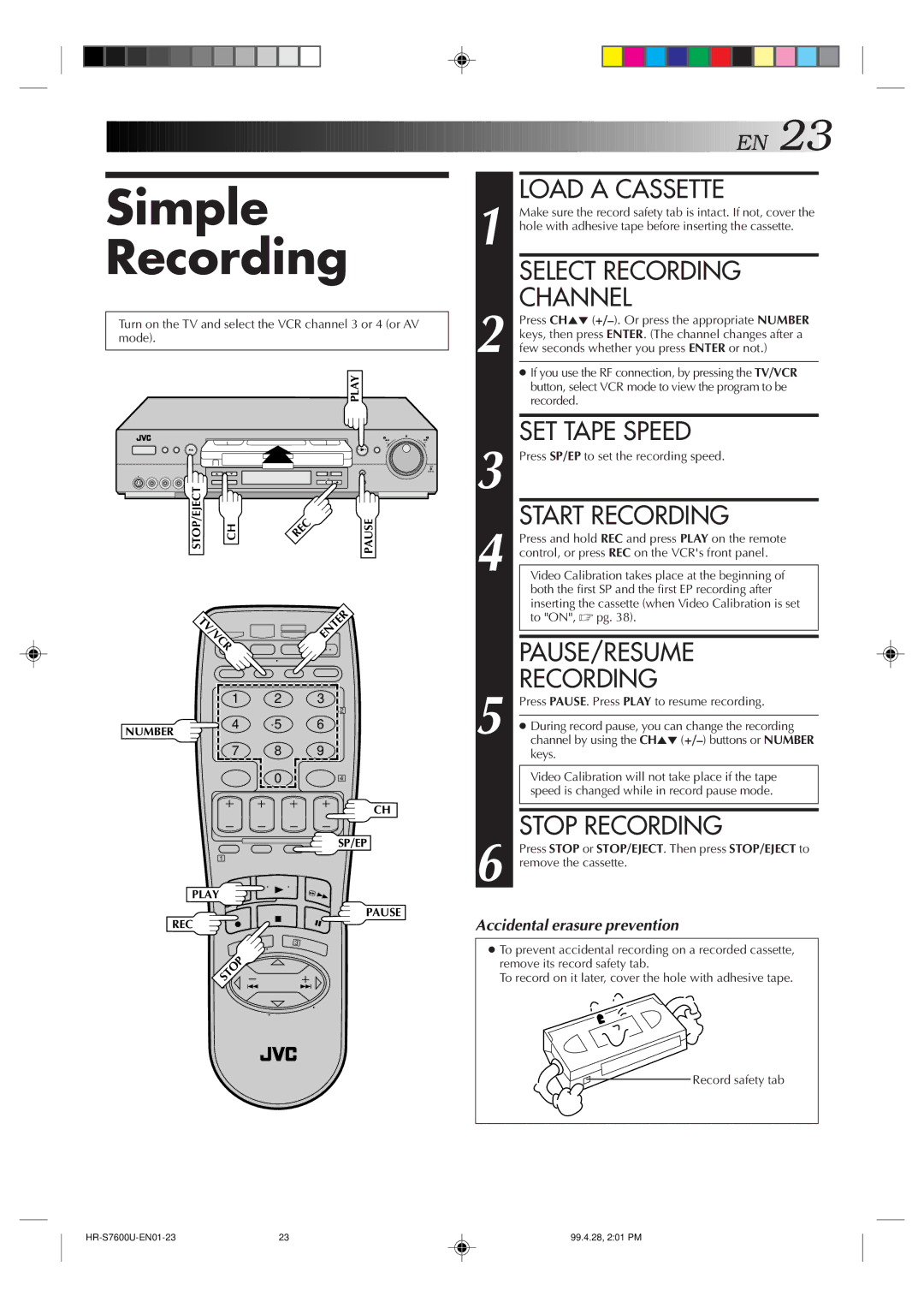 JVC HR-S7600U manual Simple Recording 