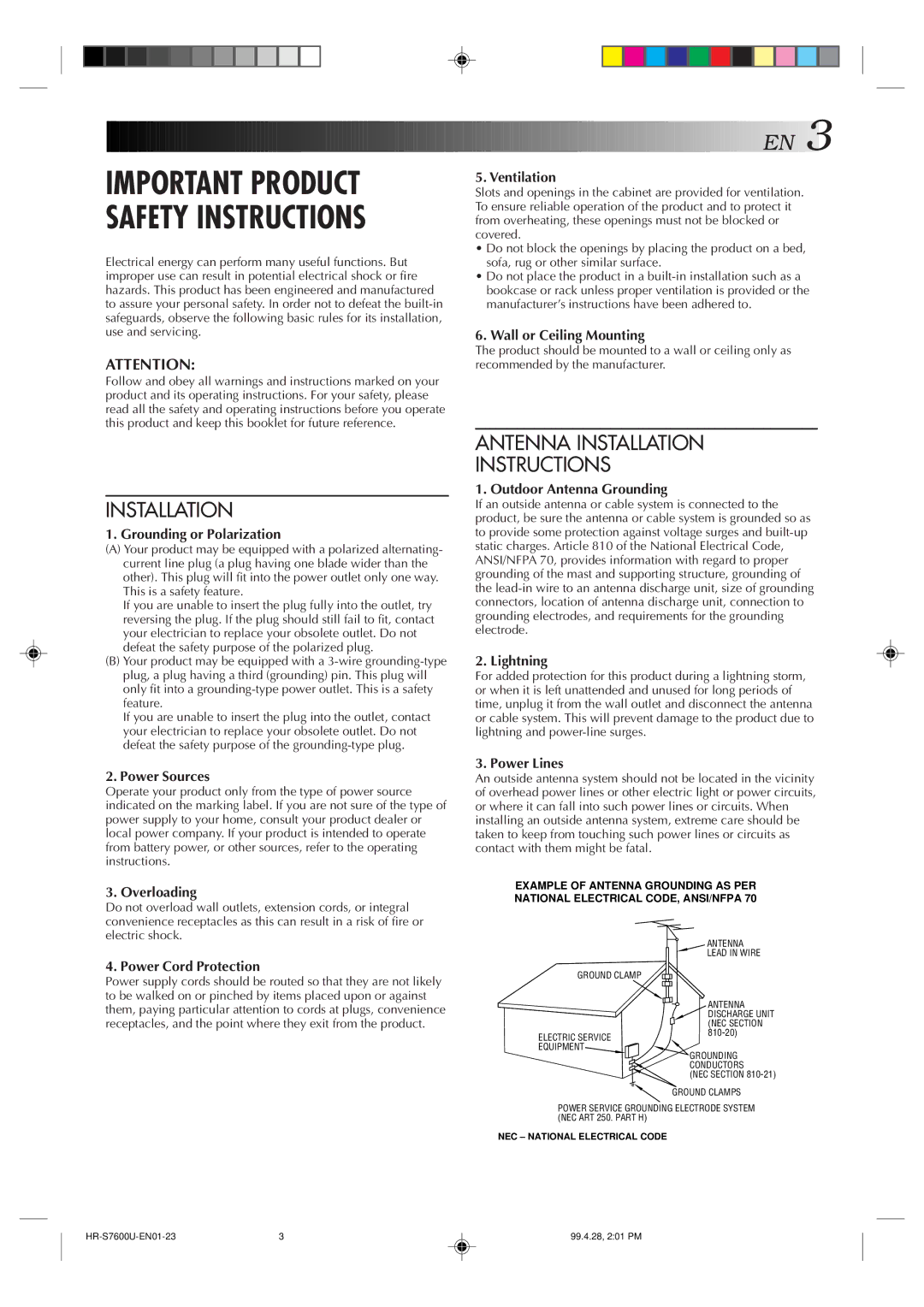 JVC HR-S7600U manual Antenna Installation Instructions 