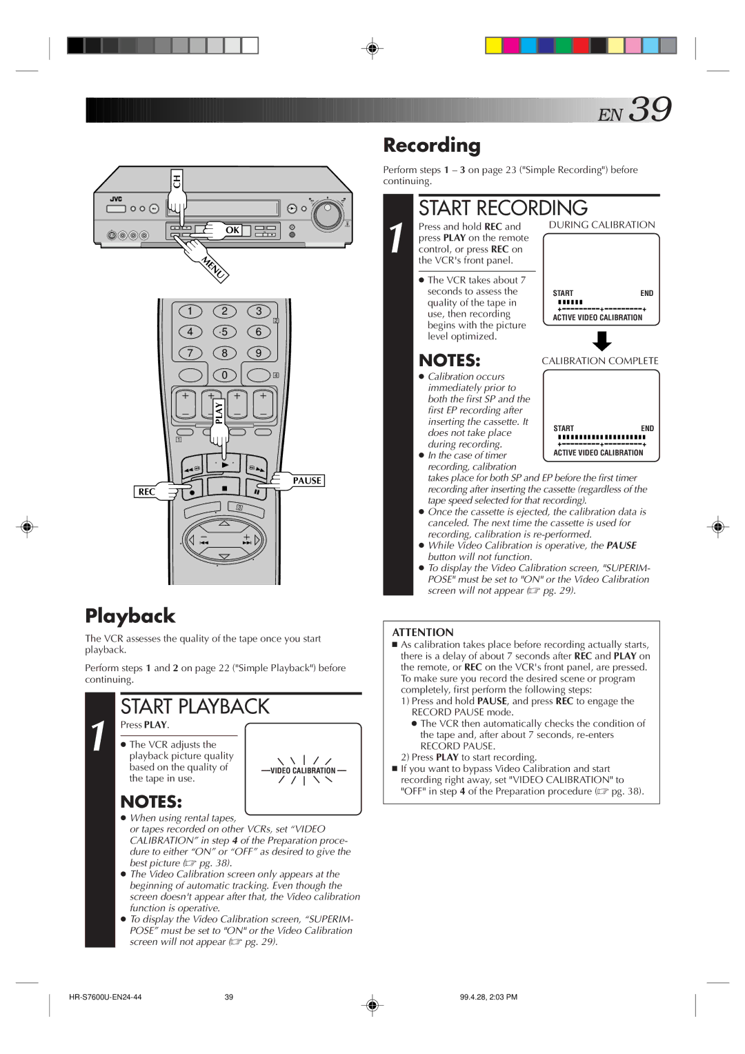 JVC HR-S7600U manual Recording, Start Playback 