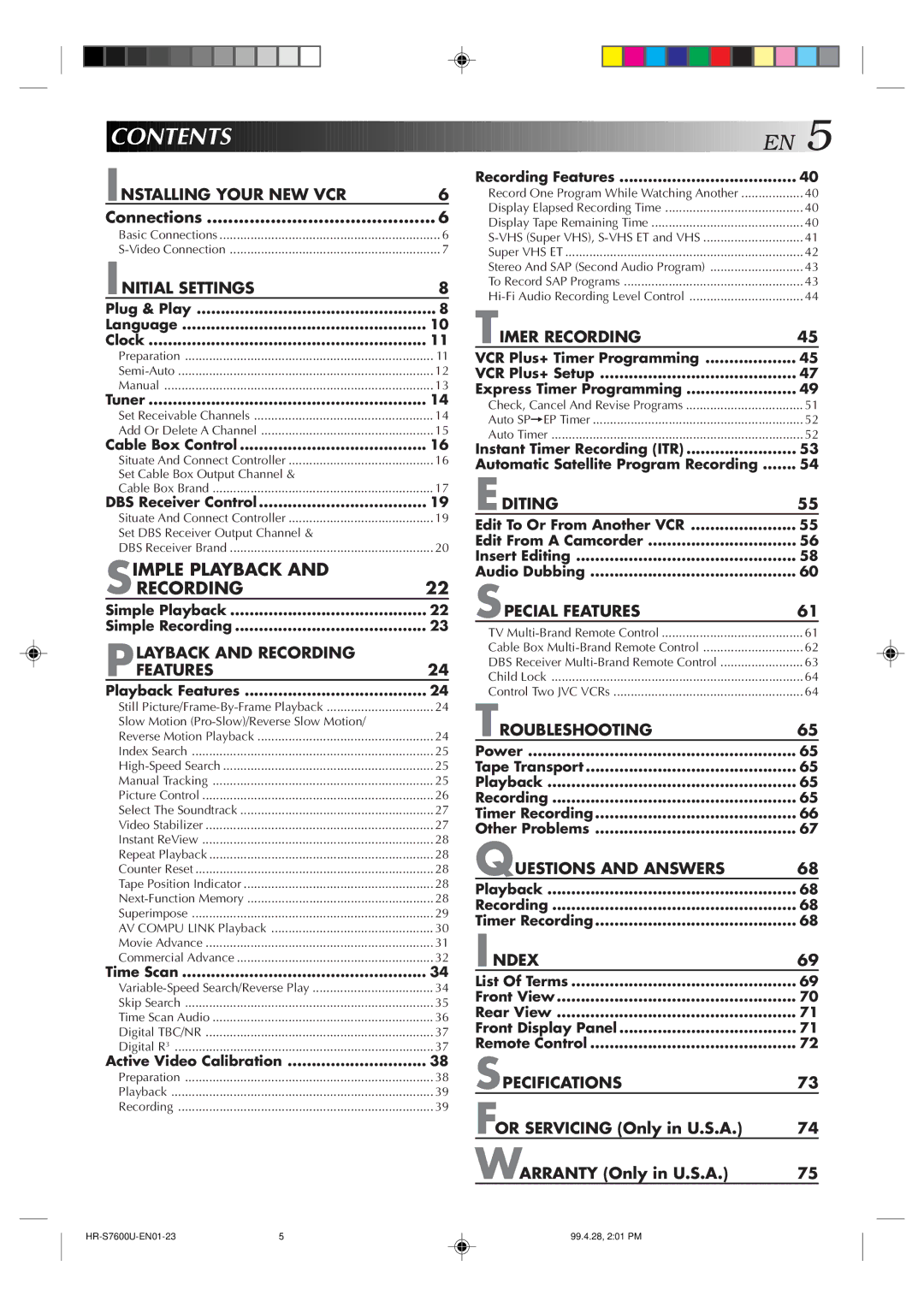 JVC HR-S7600U manual Contents 